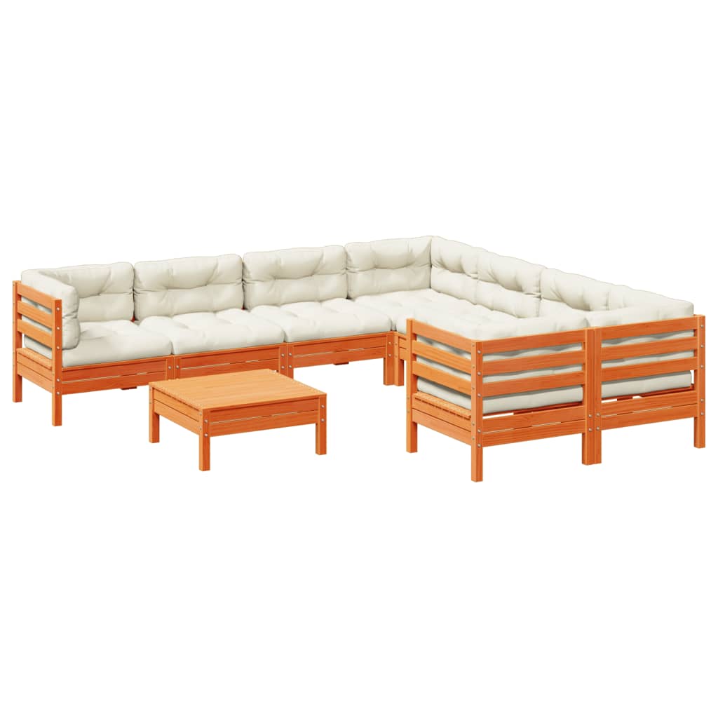 9-dijelni set vrtnih sofa s jastucima voštano smeđi od borovine