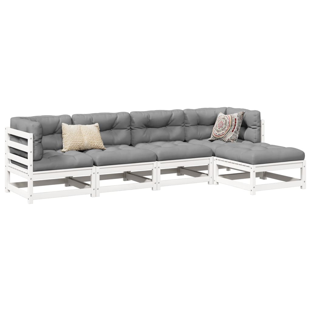 5-dijelni set vrtnih sofa bijeli od masivne borovine