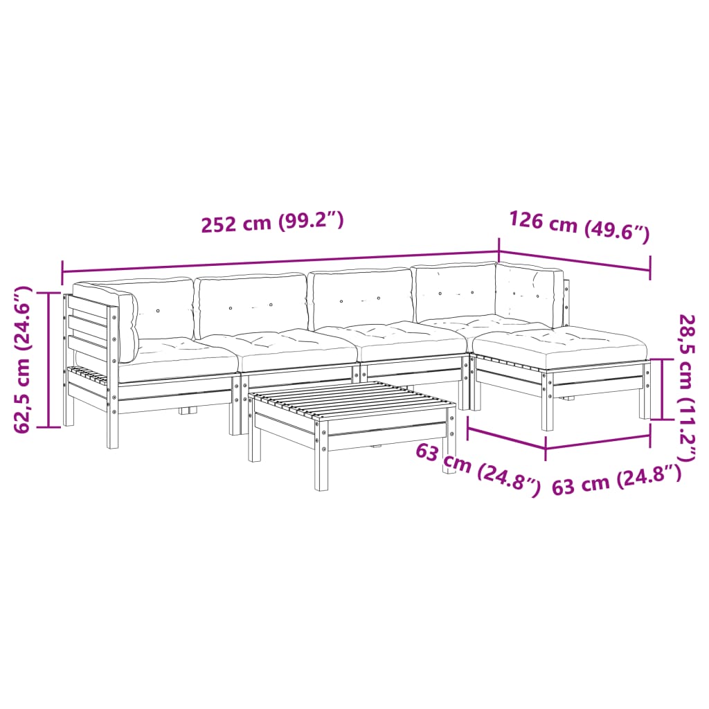 6-dijelni set vrtnih sofa s jastucima voštano smeđi od borovine
