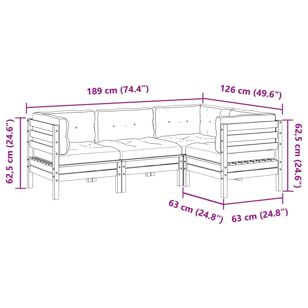 4-dijelni set vrtnih sofa s jastucima od duglazije i jelovina