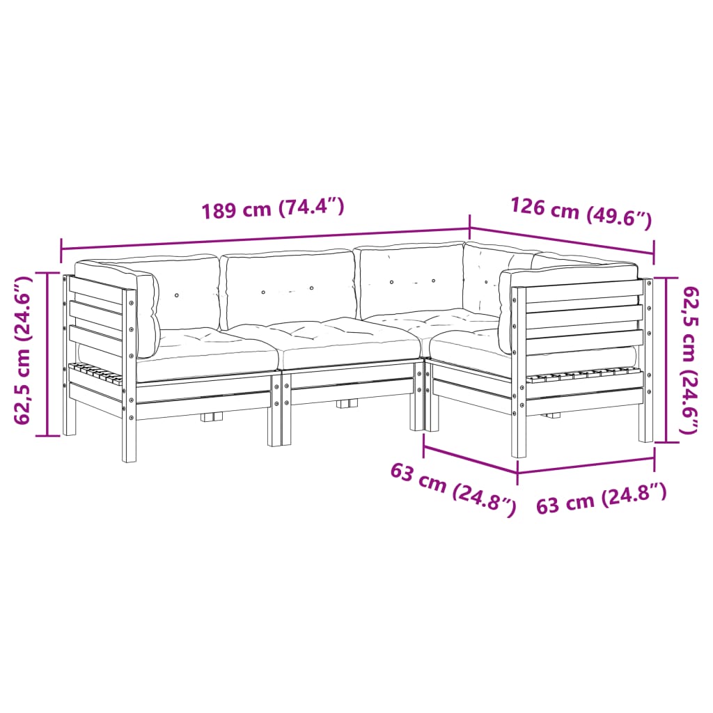 4-dijelni set vrtnih sofa s jastucima od impregnirane borovine