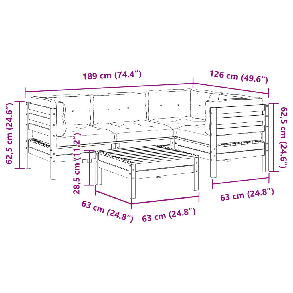5-dijelni set vrtnih sofa s jastucima voštano smeđi od borovine