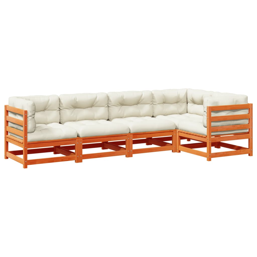 5-dijelni set vrtnih sofa s jastucima voštano smeđi od borovine