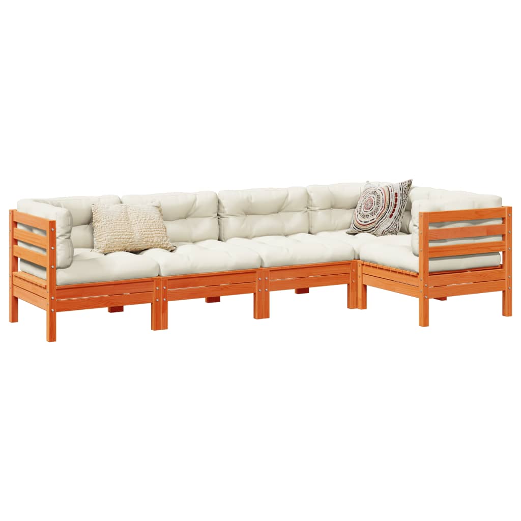 5-dijelni set vrtnih sofa s jastucima voštano smeđi od borovine