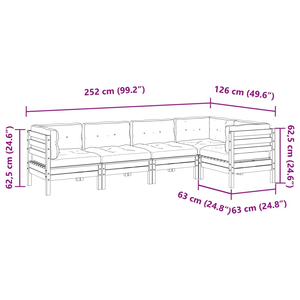 5-dijelni set vrtnih sofa s jastucima masivno drvo duglazije