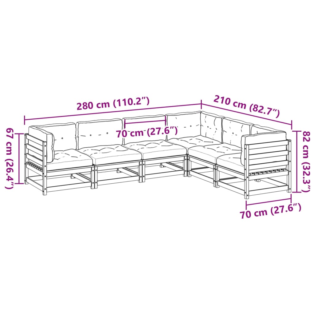 6-dijelni set vrtnih sofa s jastucima voštano smeđi od borovine