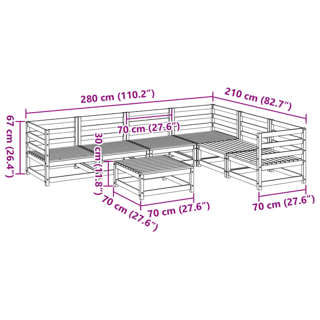 7-dijelni set vrtnih sofa od impregnirane borovine