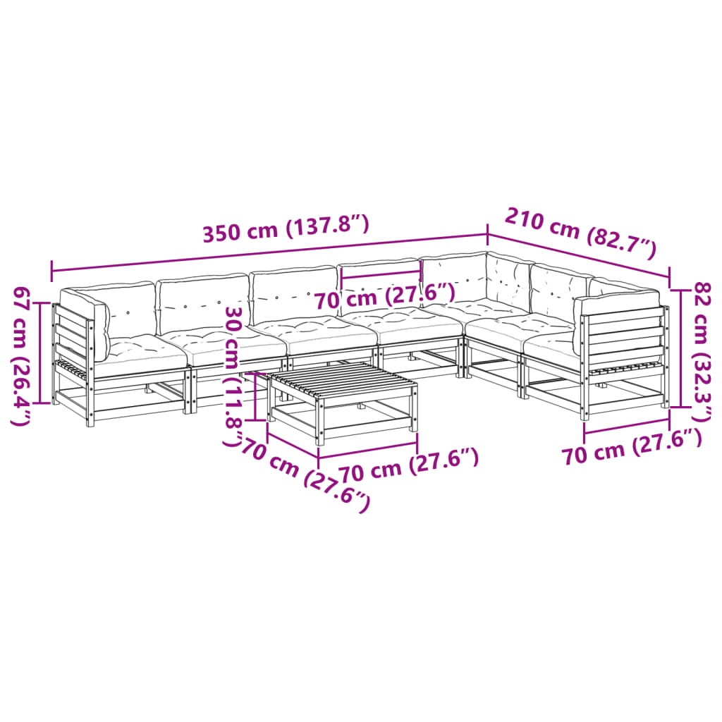 8-dijelni set vrtnih sofa s jastucima voštano smeđi od borovine