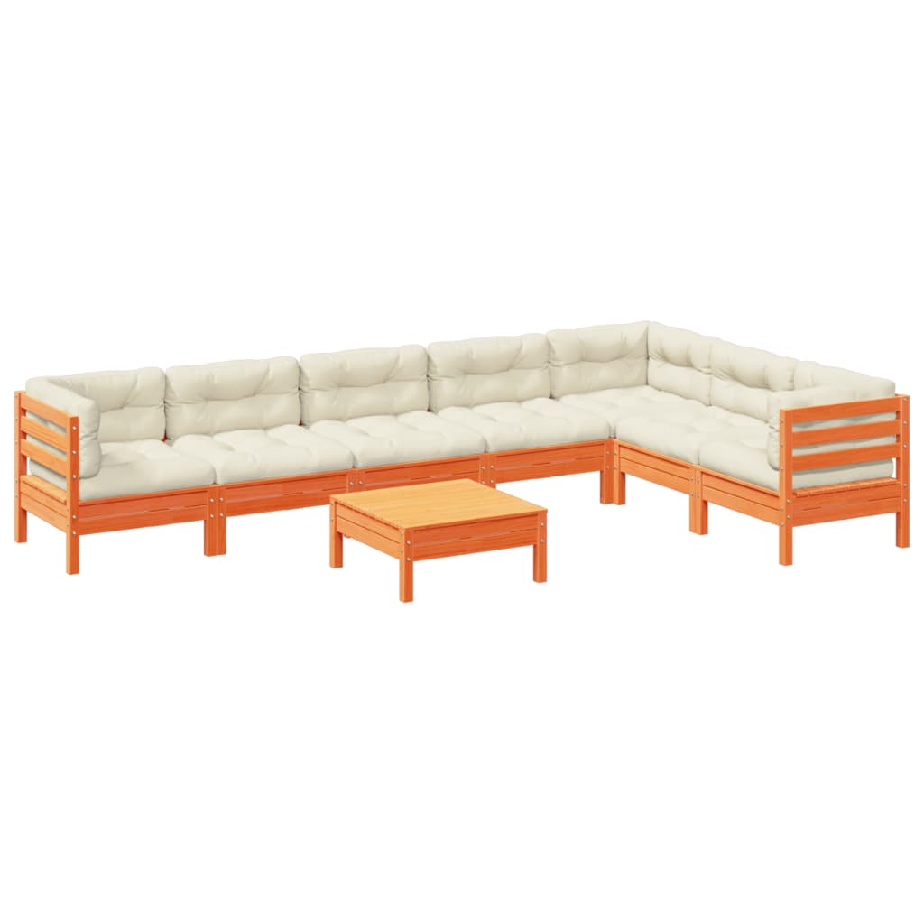 8-dijelni set vrtnih sofa s jastucima voštano smeđi od borovine