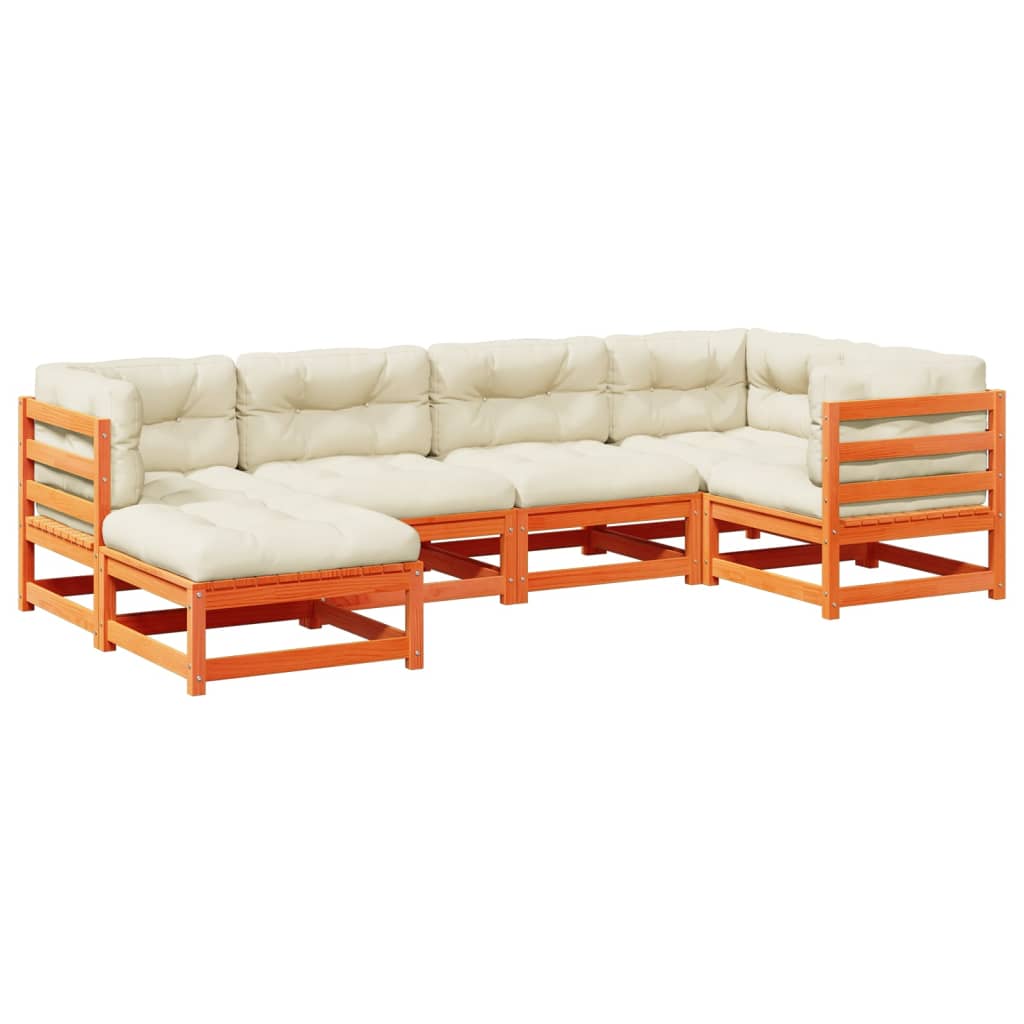 6-dijelni set vrtnih sofa s jastucima voštano smeđi od borovine