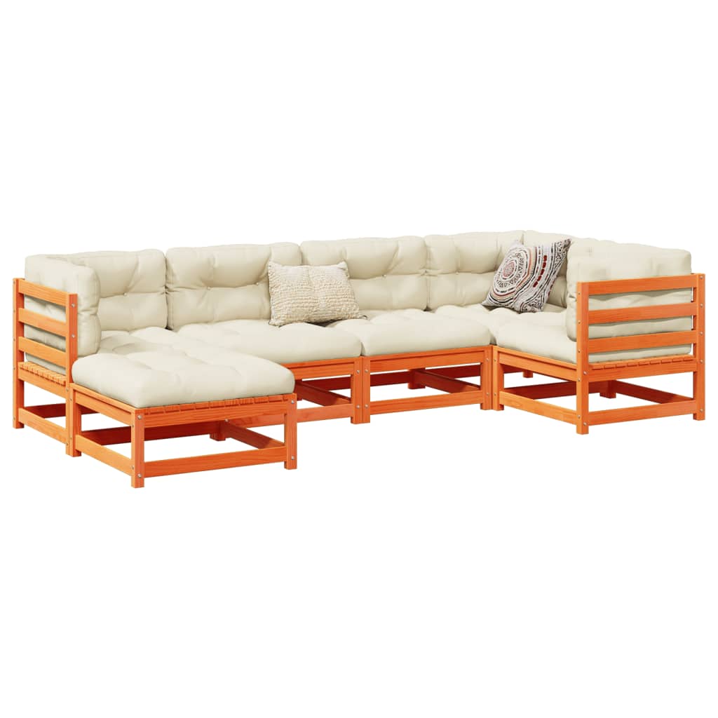 6-dijelni set vrtnih sofa s jastucima voštano smeđi od borovine