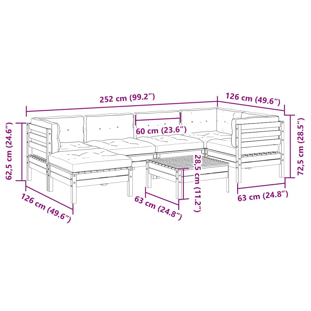 7-dijelni set vrtnih sofa od impregnirane borovine s jastucima