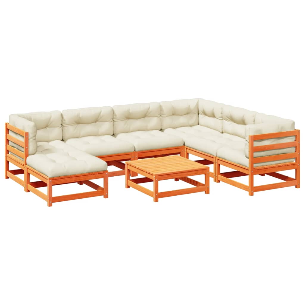 8-dijelni set vrtnih sofa s jastucima voštano smeđi od borovine