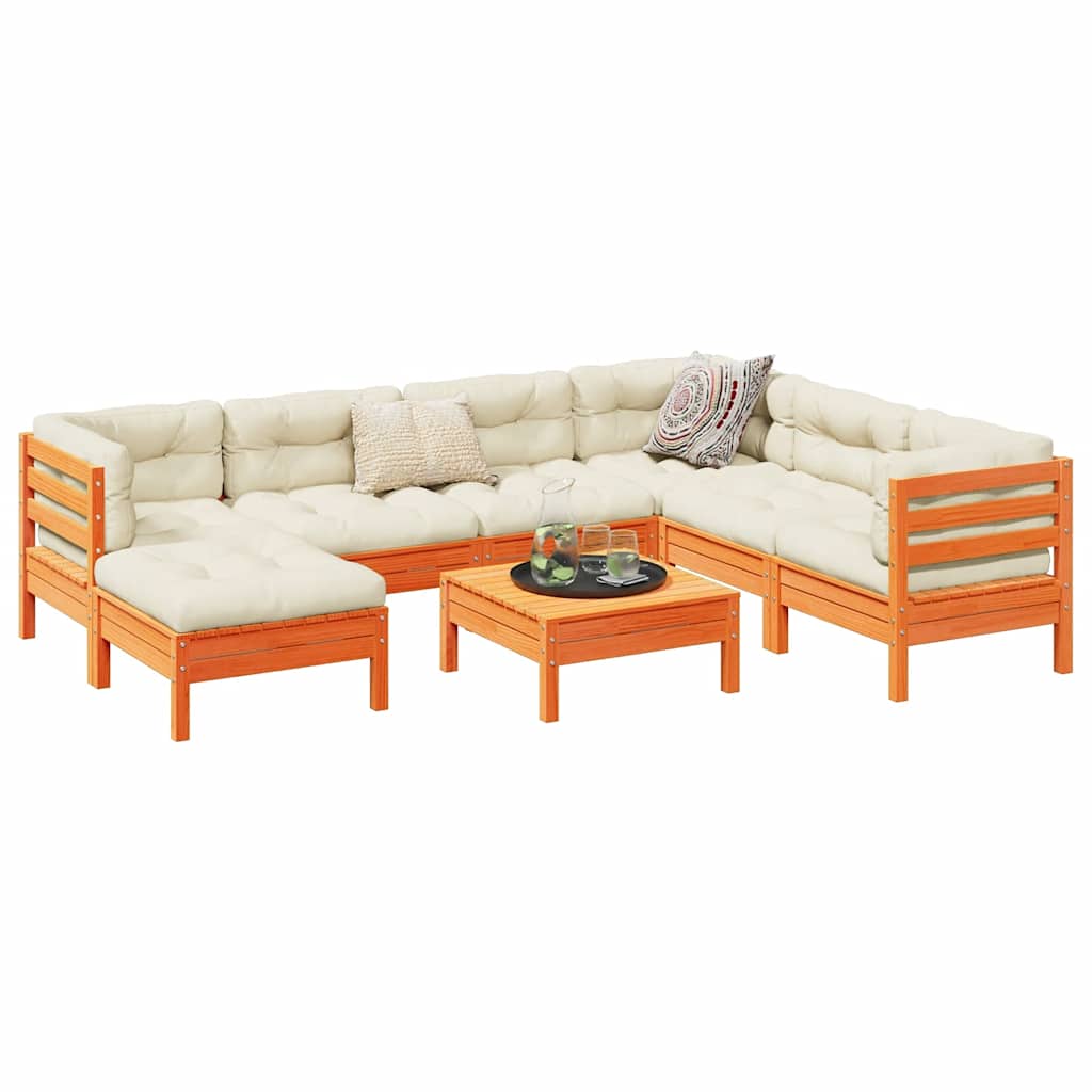 8-dijelni set vrtnih sofa s jastucima voštano smeđi od borovine