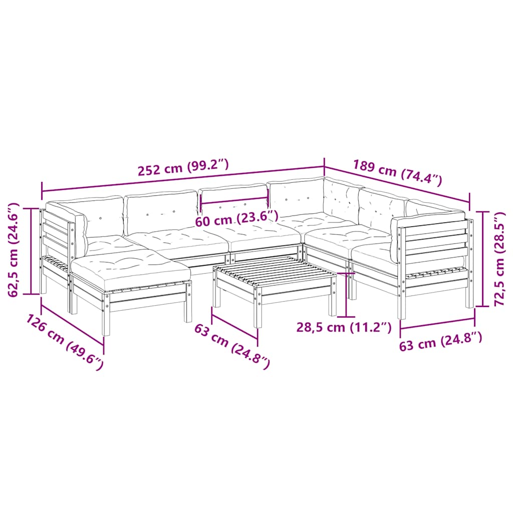 8-dijelni set vrtnih sofa s jastucima od impregnirane borovine