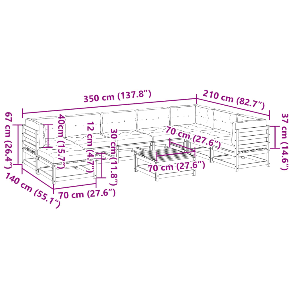 9-dijelni set vrtnih sofa s jastucima voštano smeđi od borovine