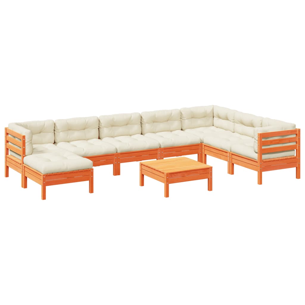 9-dijelni set vrtnih sofa s jastucima voštano smeđi od borovine