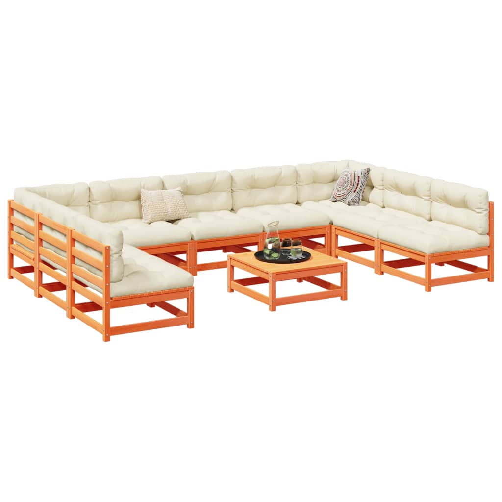 10-dijelni set vrtnih sofa s jastucima voštano smeđi borovine