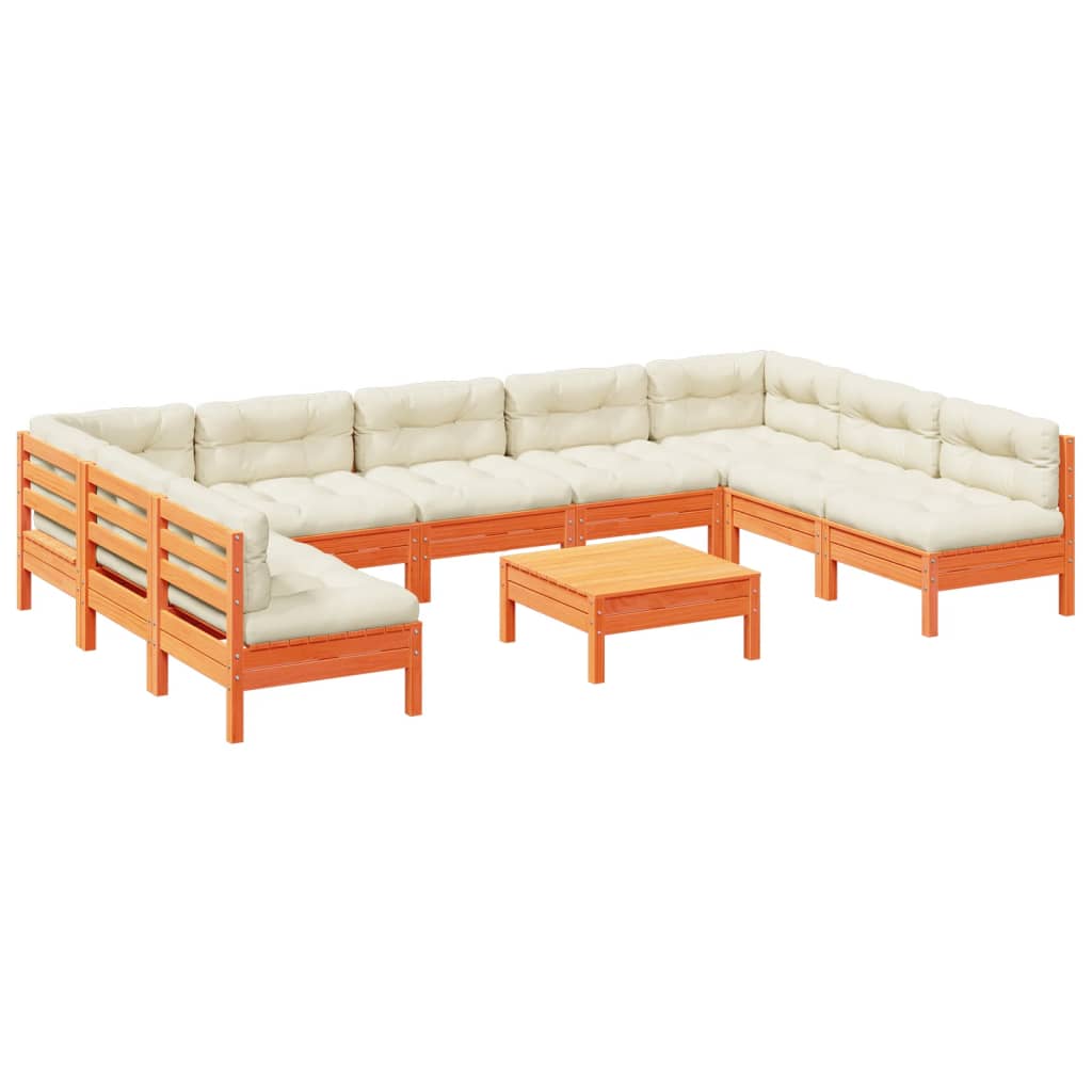10-dijelni set vrtnih sofa s jastucima voštano smeđi borovine