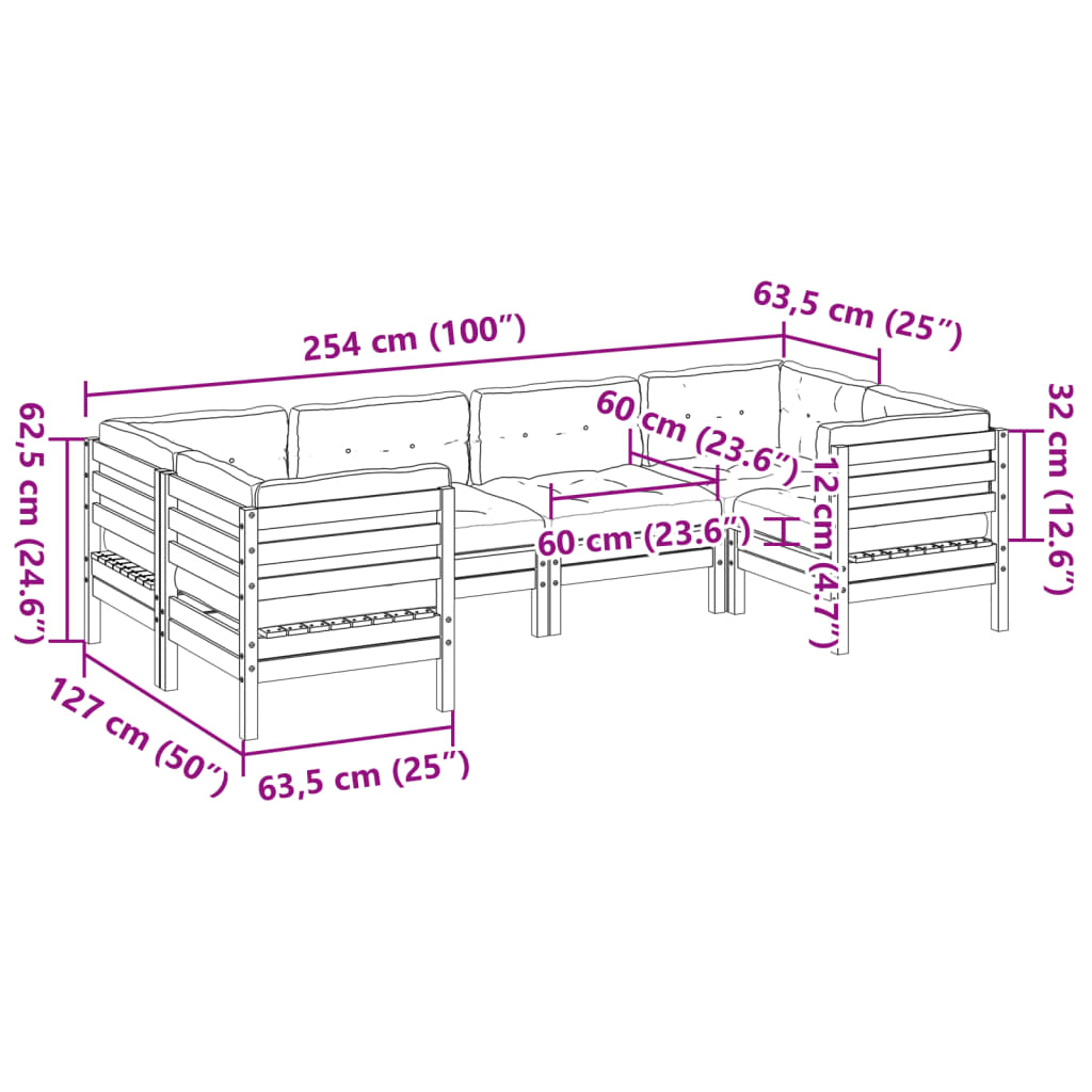 6-dijelni set vrtnih sofa od impregnirane borovine s jastucima