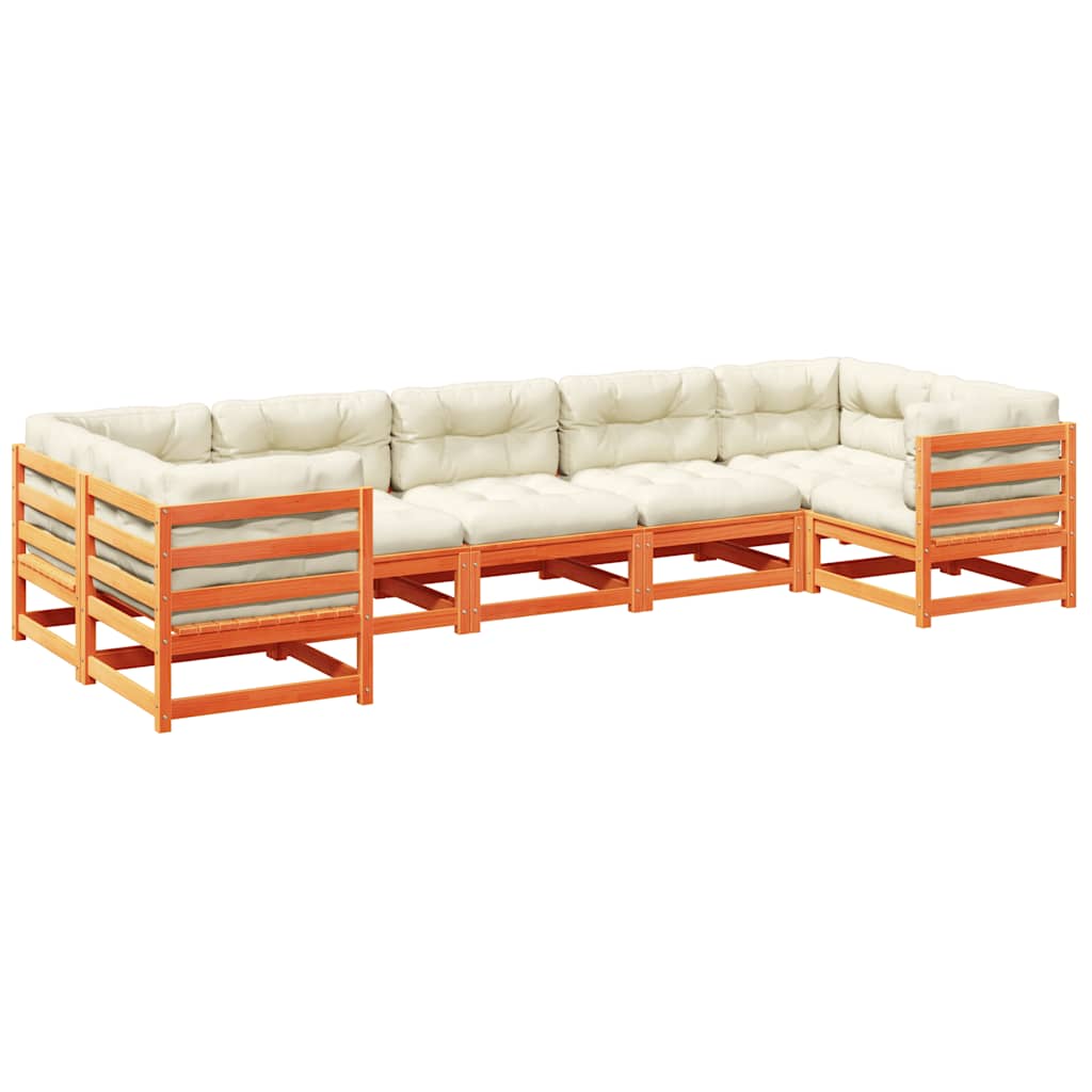 7-dijelni set vrtnih sofa s jastucima voštano smeđi od borovine