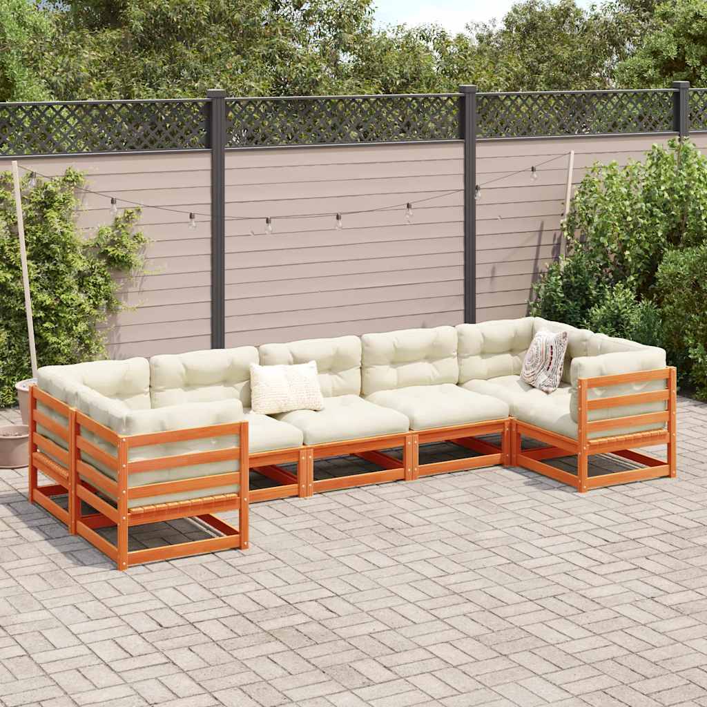 7-dijelni set vrtnih sofa s jastucima voštano smeđi od borovine