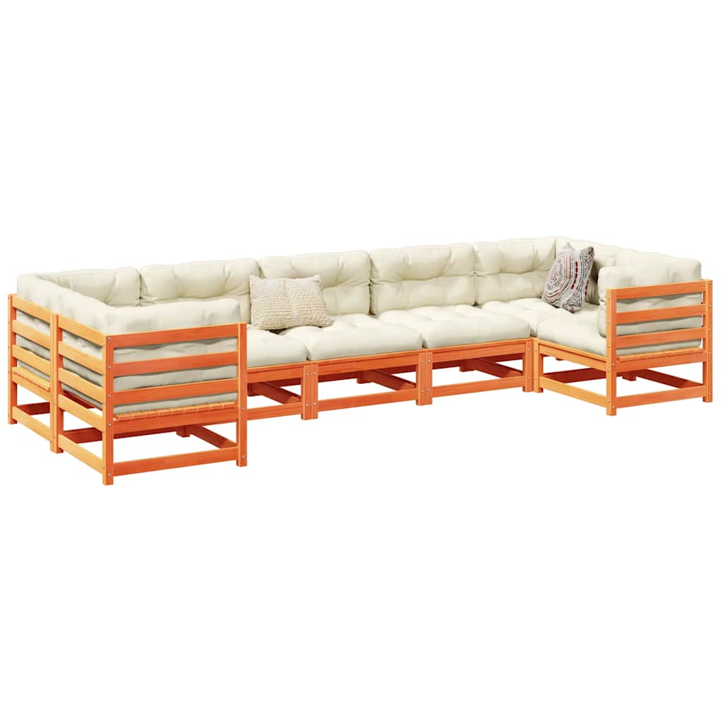 7-dijelni set vrtnih sofa s jastucima voštano smeđi od borovine