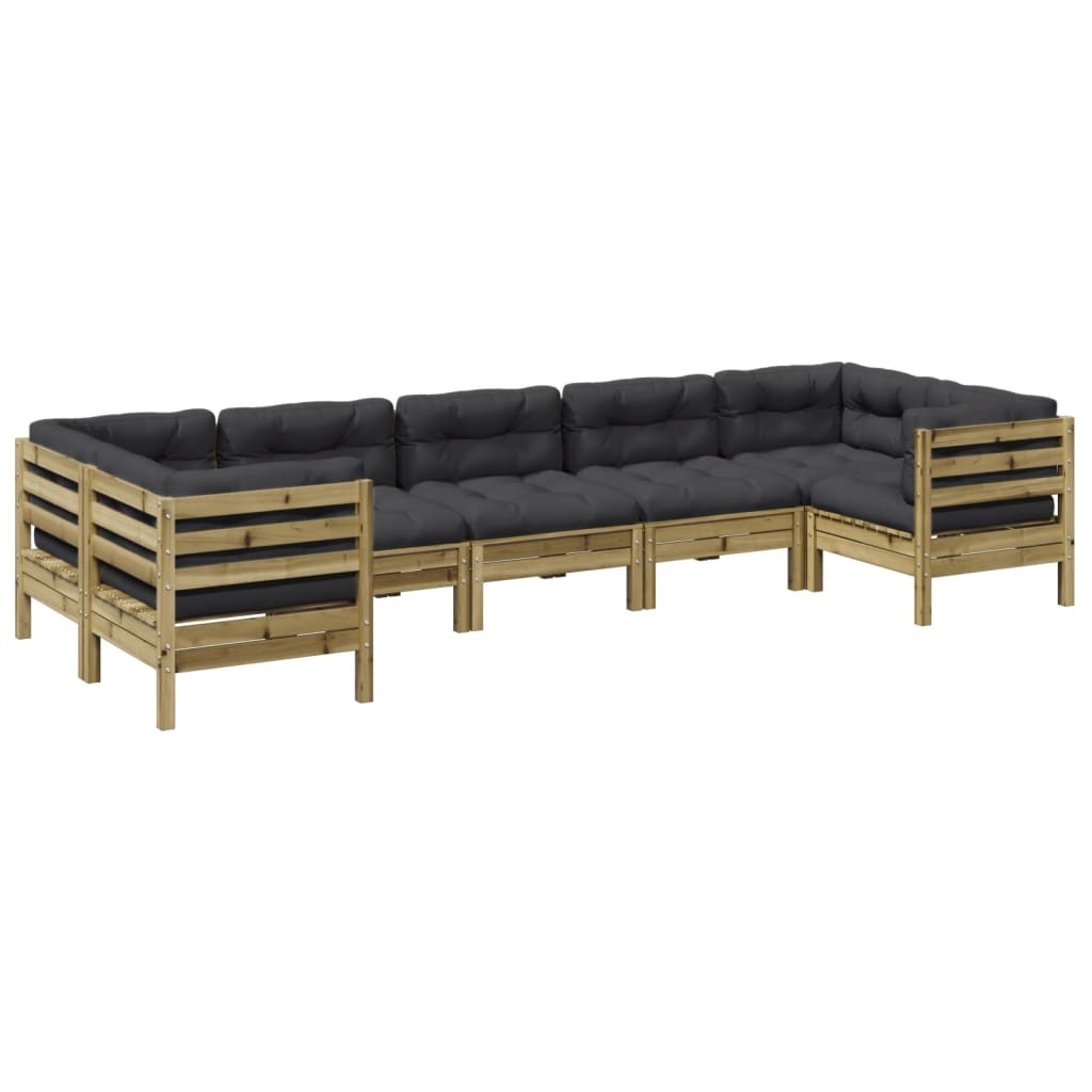 7-dijelni set vrtnih sofa od impregnirane borovine s jastucima