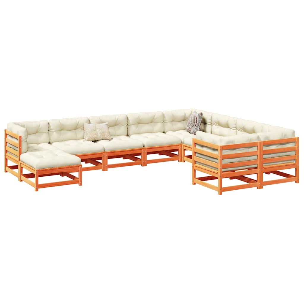 10-dijelni set vrtnih sofa s jastucima voštano smeđi borovine