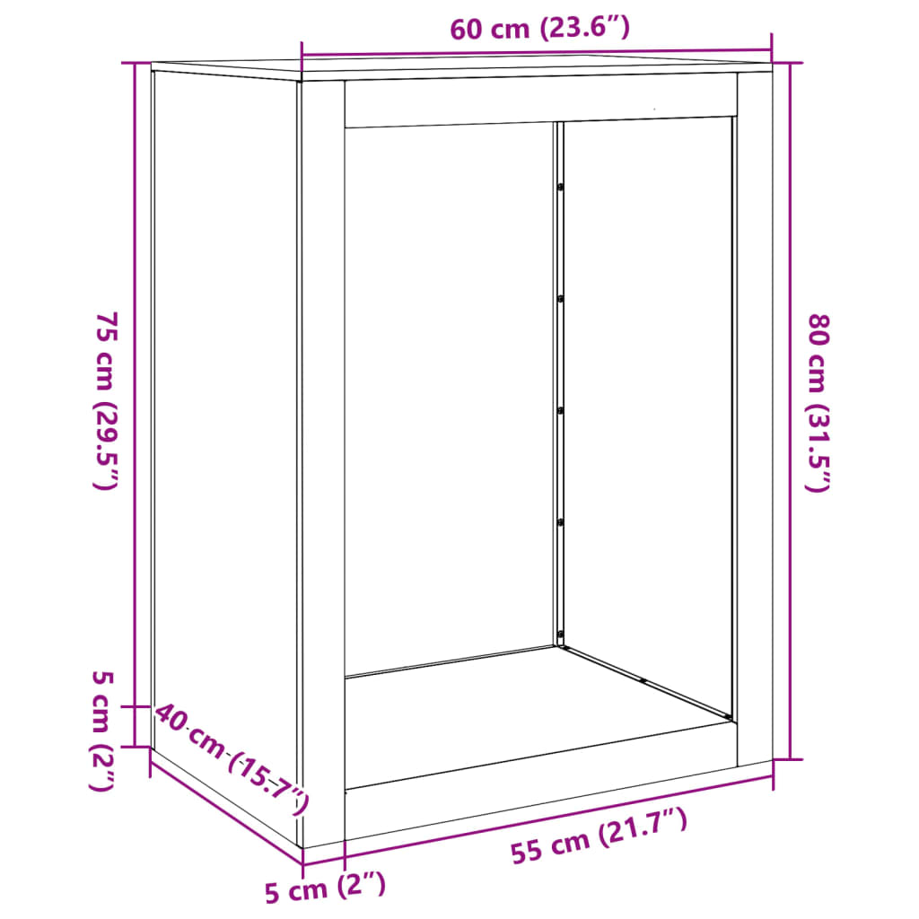 Stalak za drva za ogrjev antracit 60x40x80 cm čelični