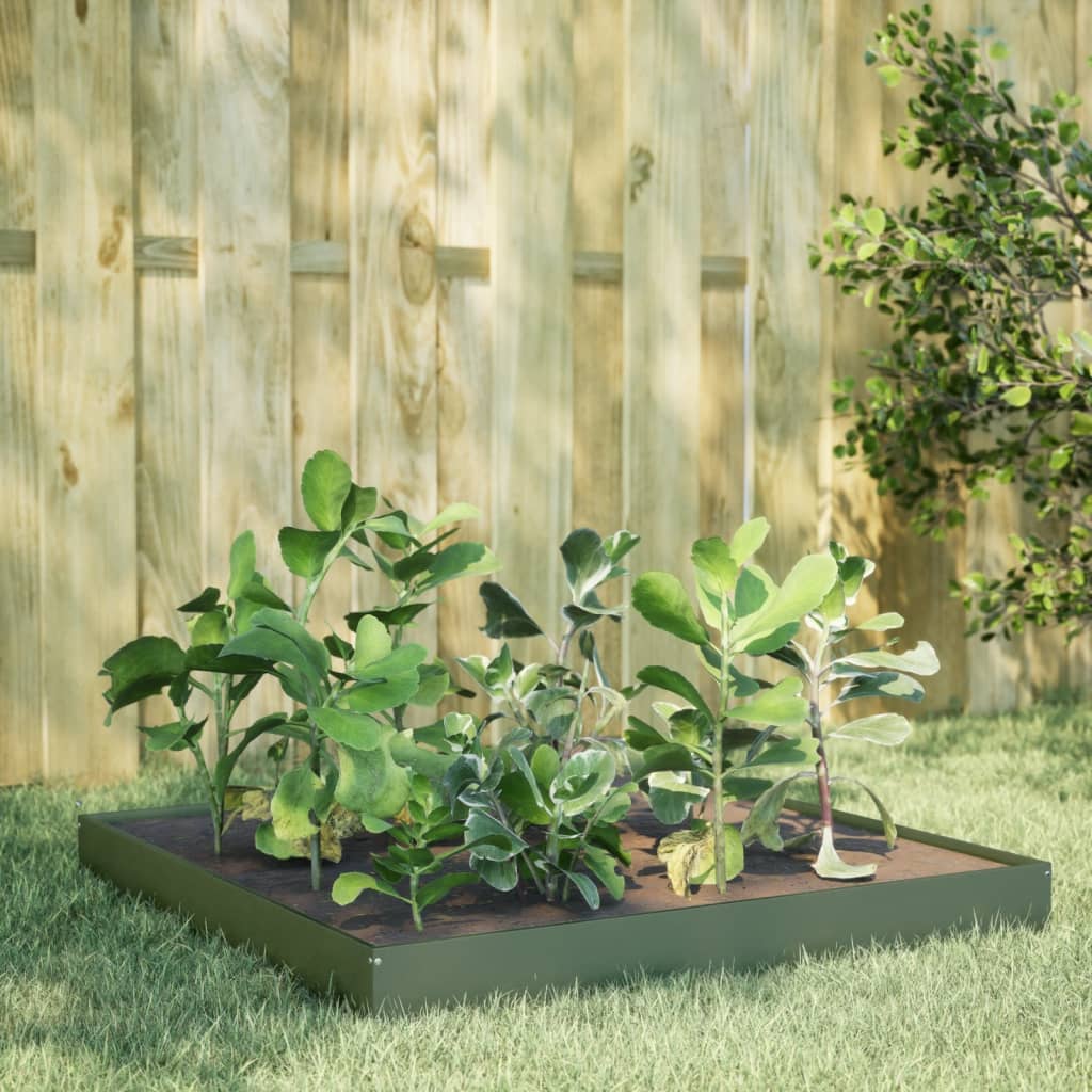 Povišena vrtna gredica maslinastozeleni 100x100x18,5 cm čelik