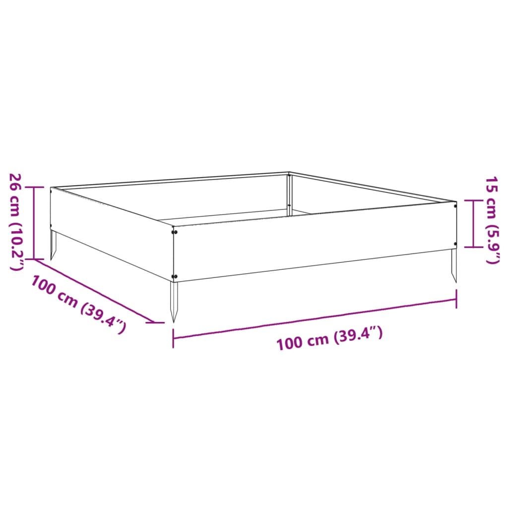 Povišena vrtna gredica crna 100 x 100 x 26 cm od čelika