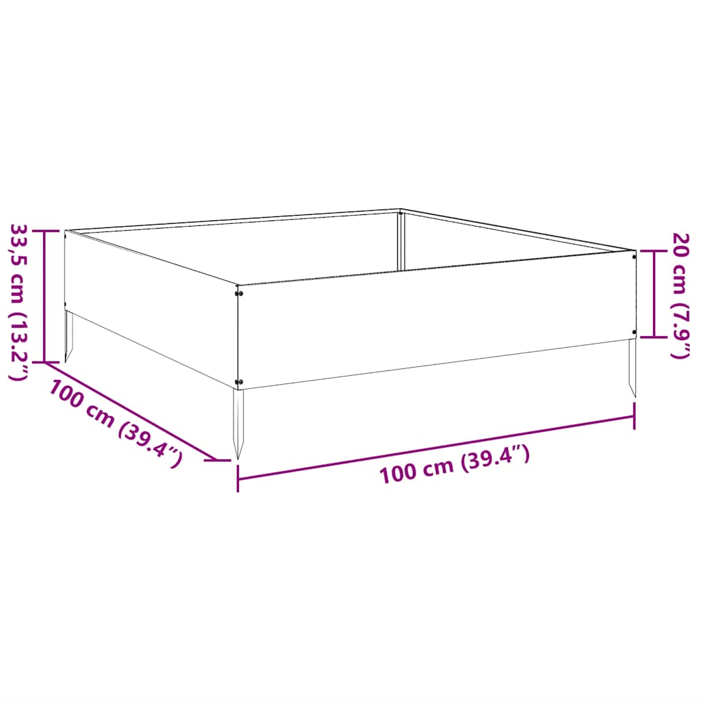 Povišena vrtna gredica 100x100x33,5 cm pocinčani čelik