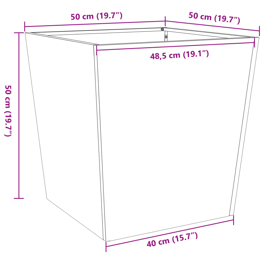 Vrtne sadilice 2 kom crne 50 x 50 x 50 cm čelične