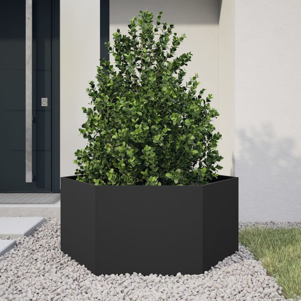 Vrtna sadilica crna šesterokutna 104 x 90 x 45 cm čelična