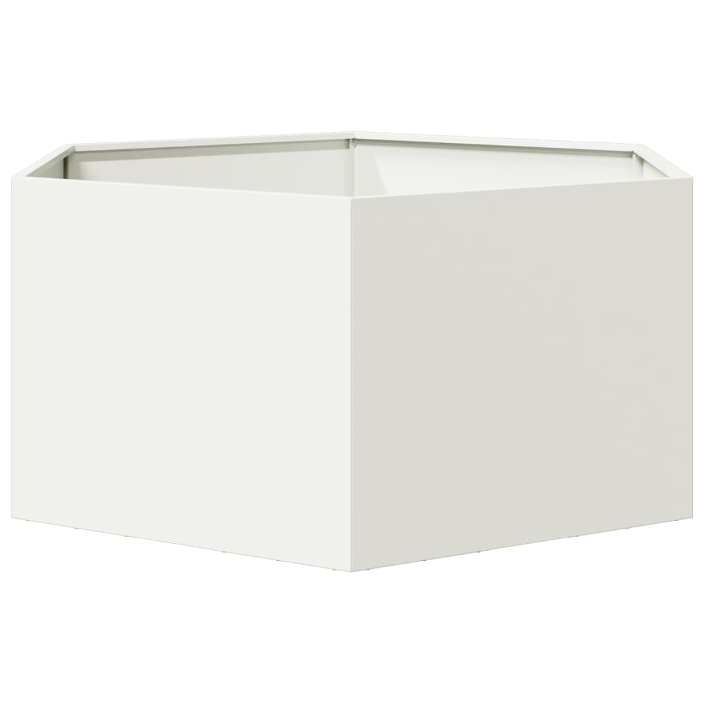 Vrtna sadilica bijela šesterokutna 104 x 90 x 45 cm čelična