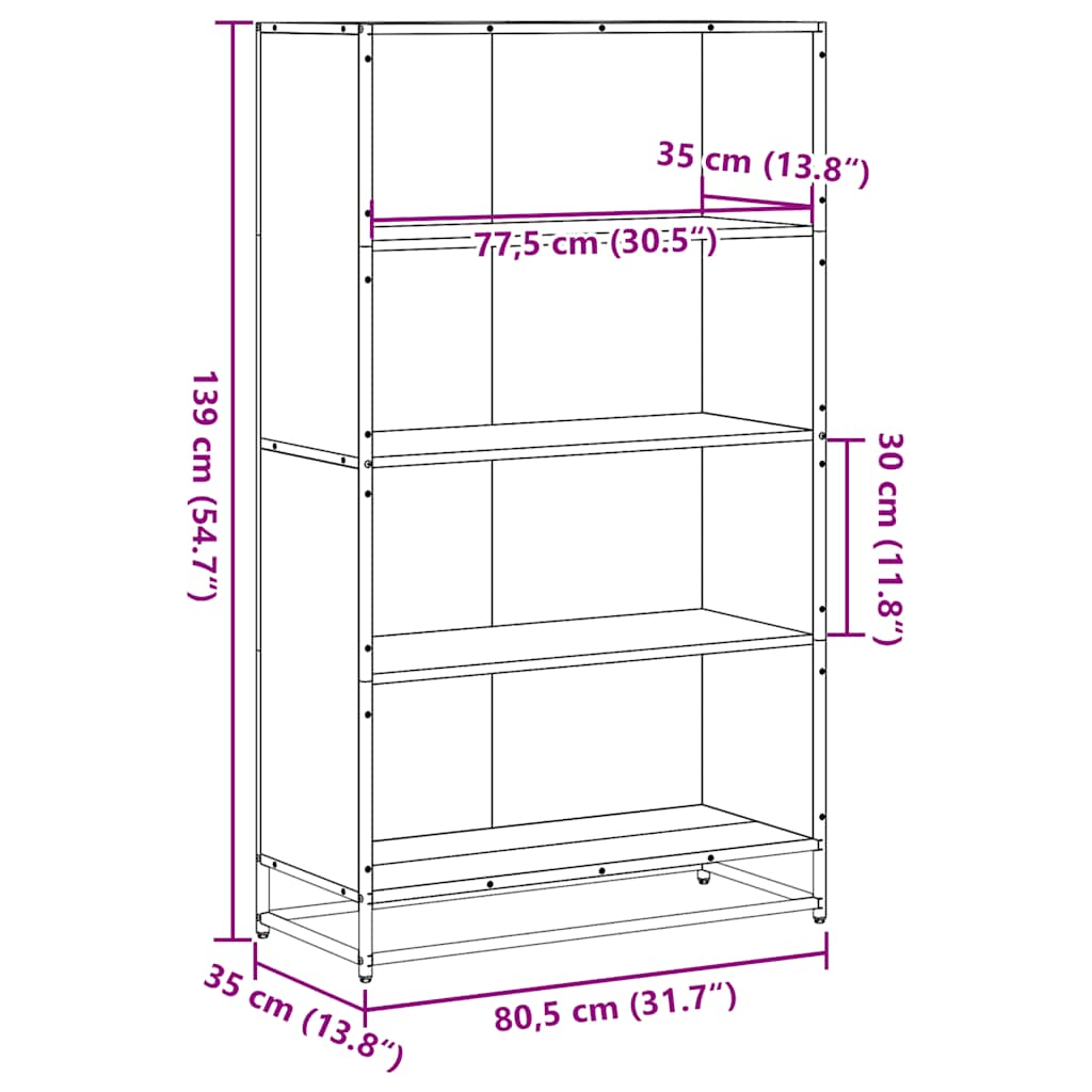 Polica za knjige Siva Sonoma 80,5x35x139 cm Konstruirano drvo