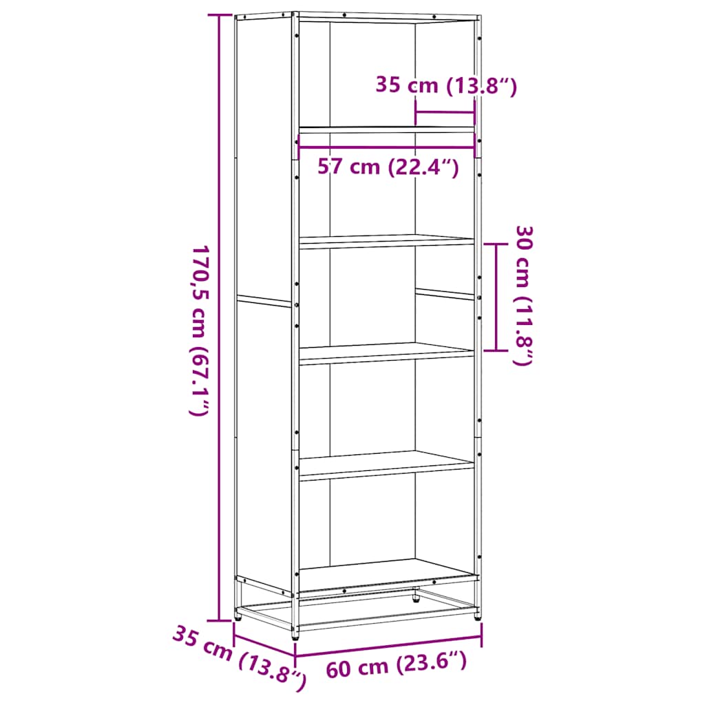 Polica za knjige sonoma hrast 60x35x170,5 cm izrađeno drvo