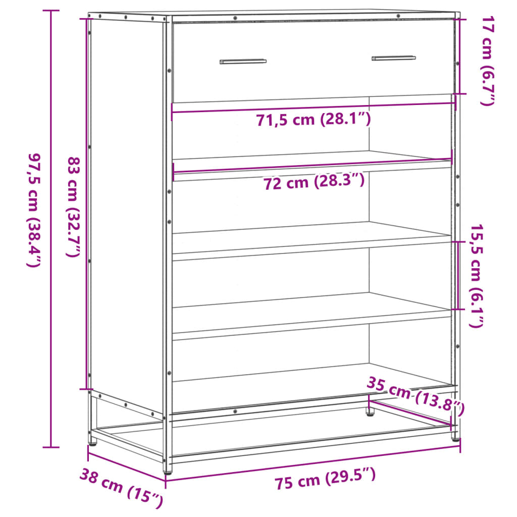 Ormarić za cipele crni 75x38x97,5 cm Konstruirano drvo i metal