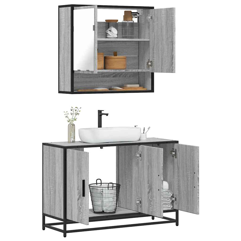 2-dijelni set kupaonskog namještaja siva boja hrasta drveni