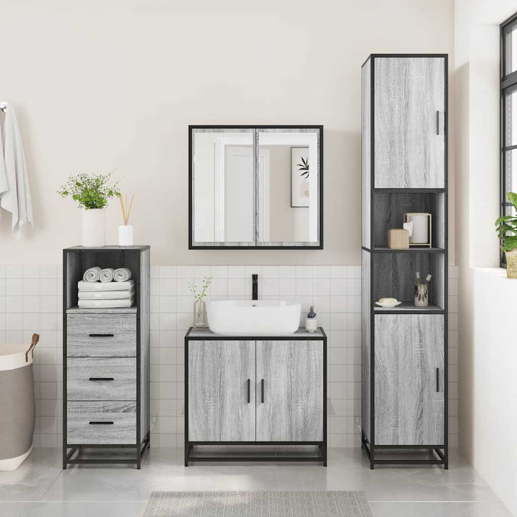 3-dijelni set kupaonskog namještaja siva boja hrasta drveni