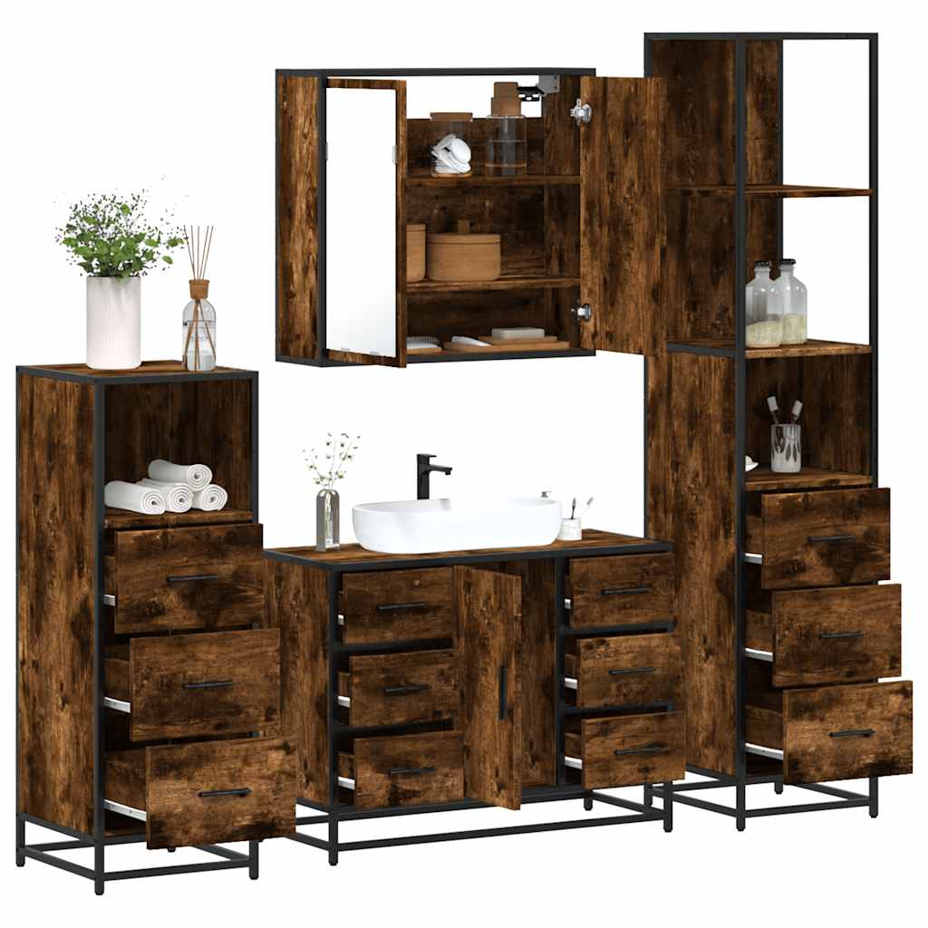 4-dijelni set kupaonskog namještaja boja hrasta drveni