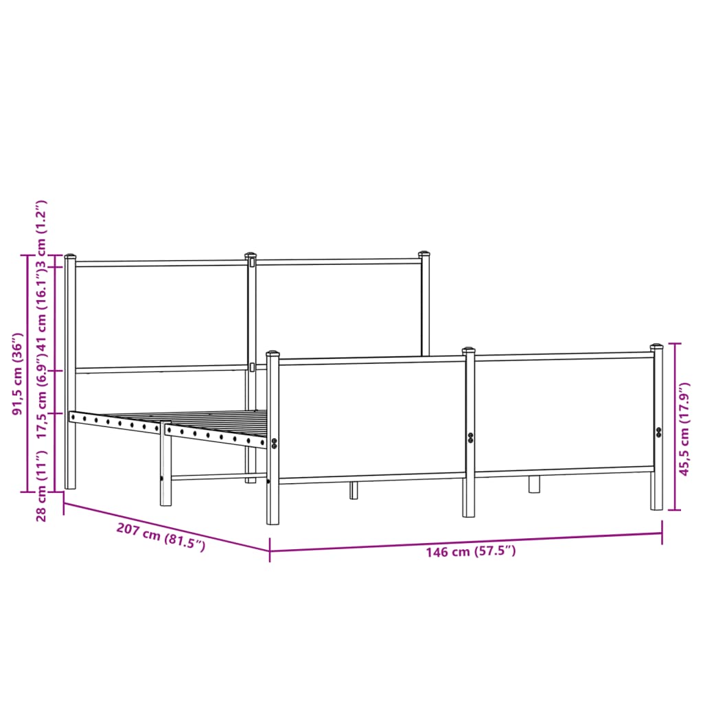 Metalni okvir kreveta bez madraca boja hrasta 140x200 cm