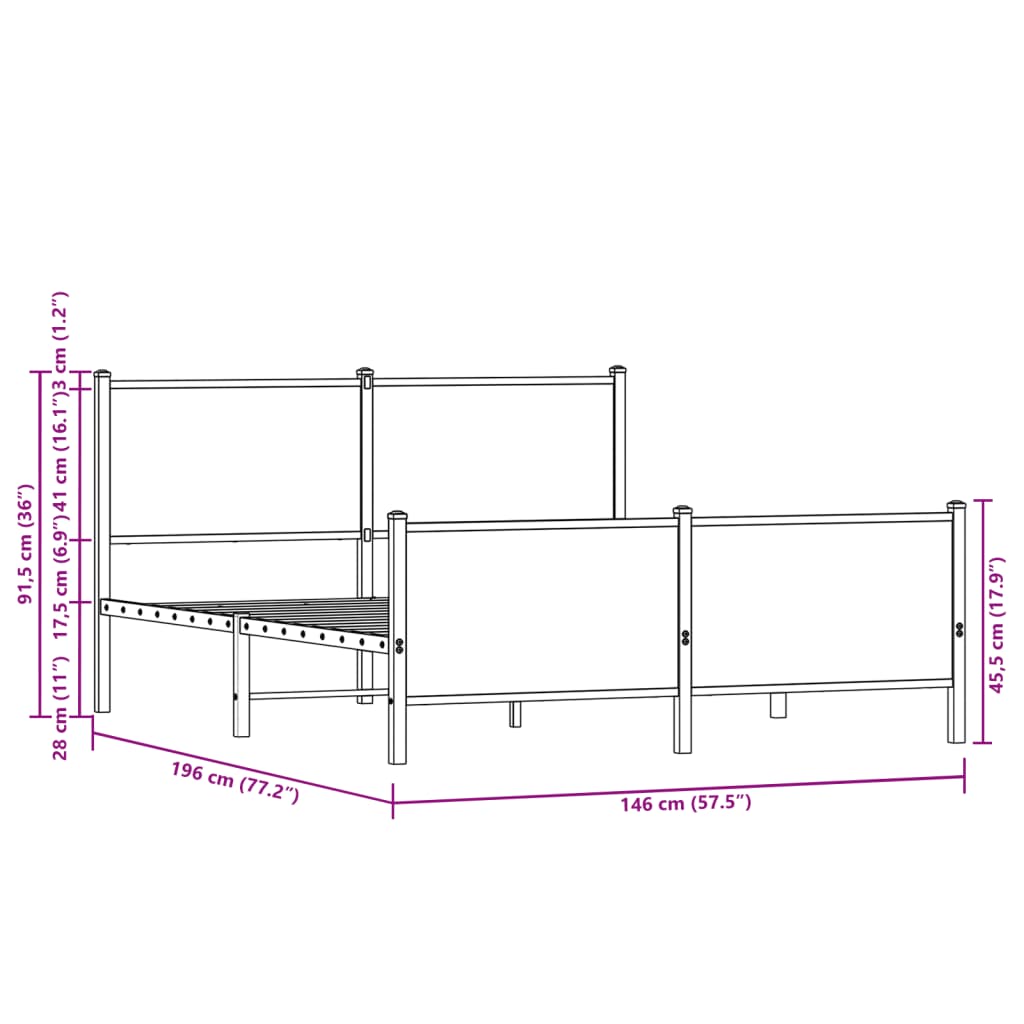 Metalni okvir kreveta bez madraca boja hrasta sonome 140x190 cm