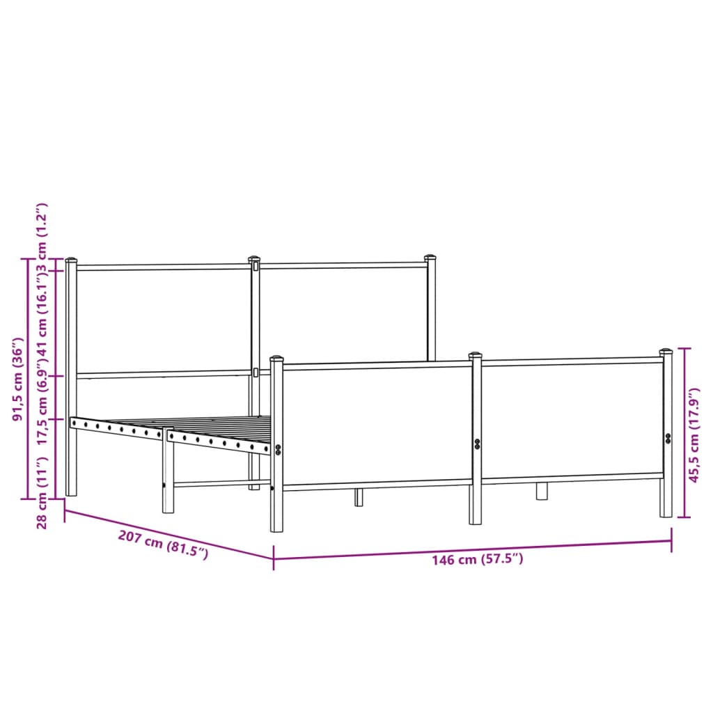 Metalni okvir kreveta bez madraca boja hrasta sonome 140x200 cm