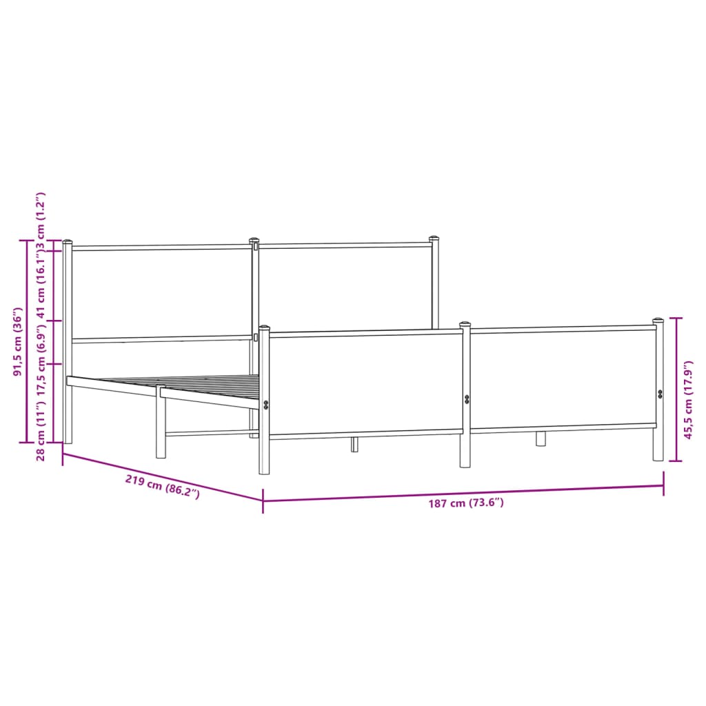 Metalni okvir kreveta bez madraca boja hrasta sonome 183x213 cm
