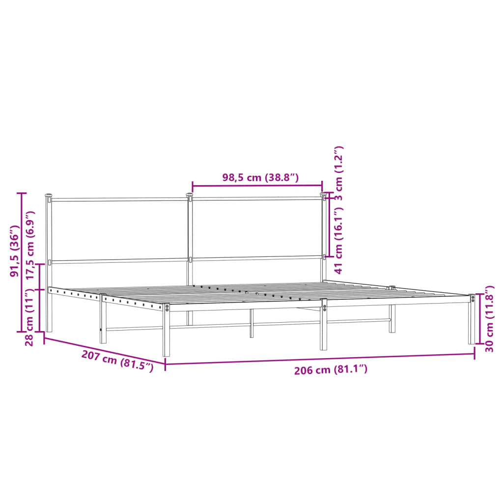 Metalni okvir kreveta bez madraca smeđa boja hrasta 200x200 cm