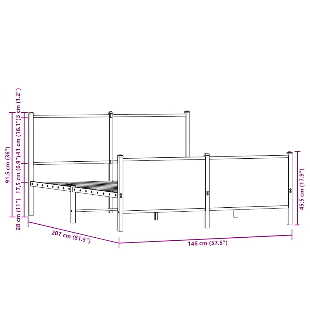 Metalni okvir kreveta bez madraca smeđa boja hrasta 140x200 cm