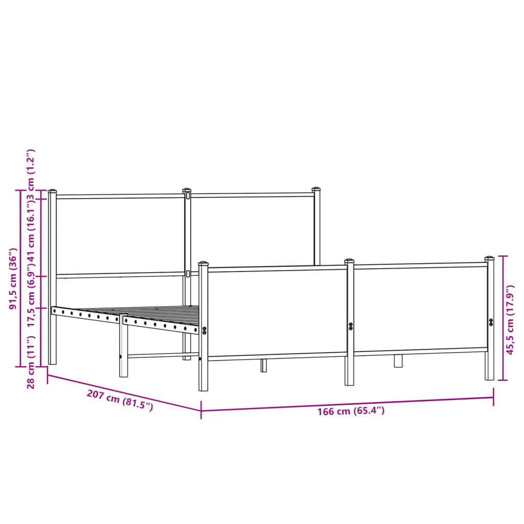 Metalni okvir kreveta bez madraca smeđa boja hrasta 160x200 cm