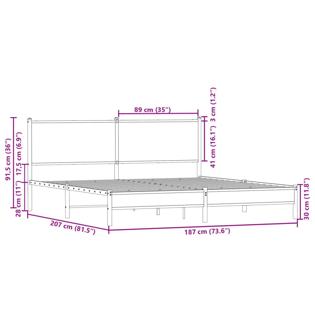 Metalni okvir kreveta bez madraca boja hrasta 180x200 cm